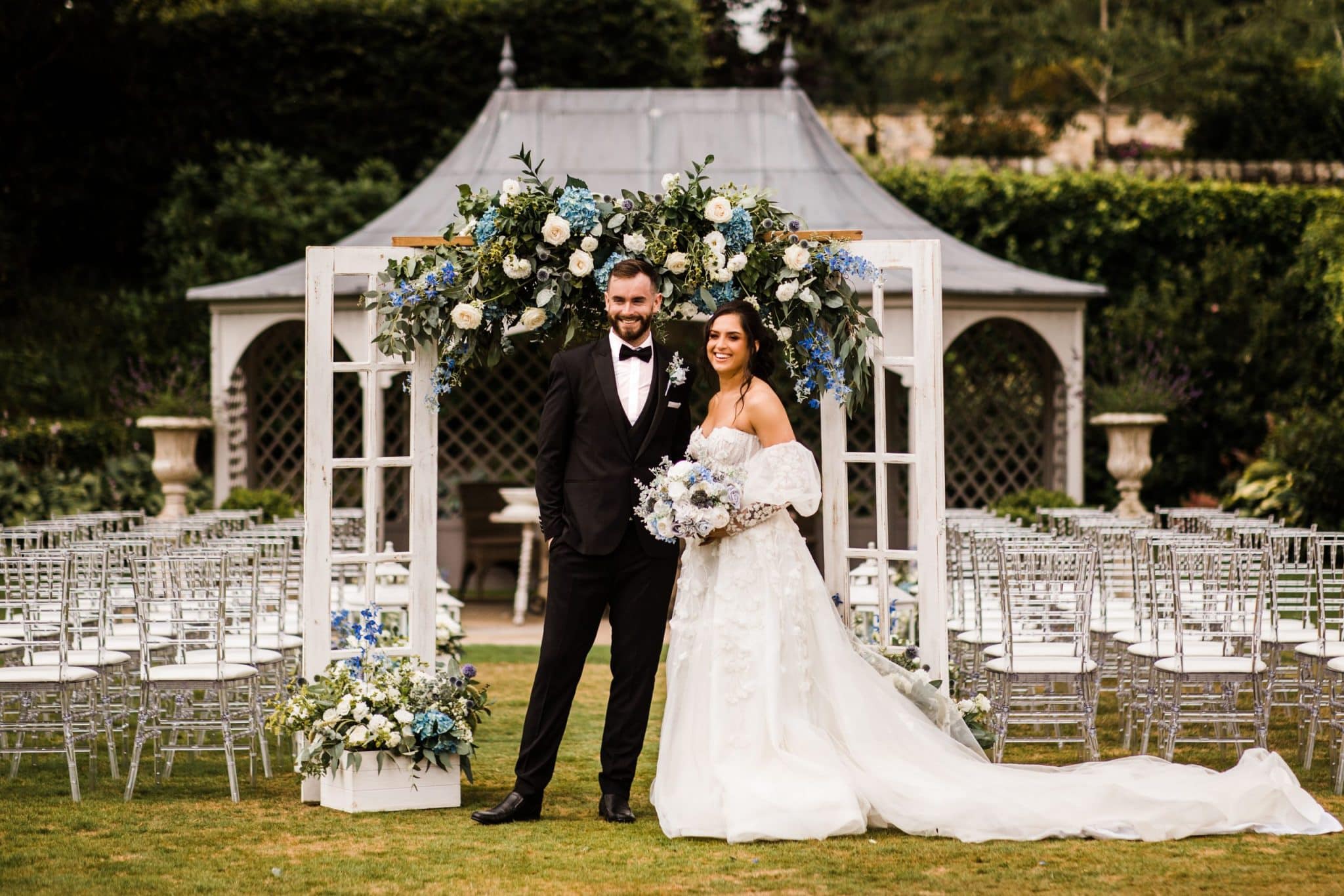 venue dressed by venue stylists Thornton events based in cheshire. Beautiful decor included Blue, white and green wedding decor