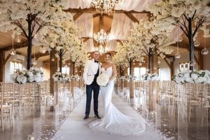 Merrydale Manor, Cheshire wedding venue, wedding venue stylist, venue dresser, venue stylist, flowers, blossom trees, moongate, all white wedding